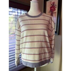 Madewell (Re)Sourced Cotton Striped White 3/4 Sleeve Swing Sweatshirt Small